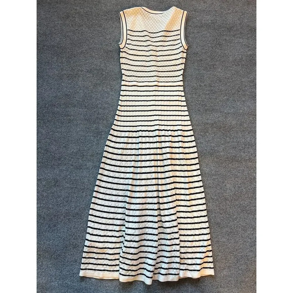Sandro Molina White Striped Sleeveless Buttoned V Neck Knit Midi Dress Sz 36 - Picture 11 of 16
